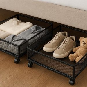 Underbed Storage Organizer With Wheels Heavy Duty Metal Rolling Drawers For Clothes Shoes Toys Bedroom Space Saving