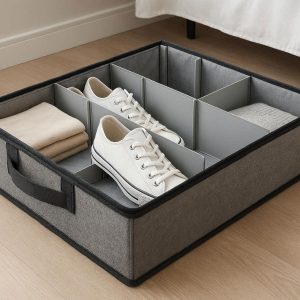 Collapsible Fabric Underbed Storage Box With Rigid Plastic Wall Panels Dividers For Shoes Clothes Bedroom Closet Organization