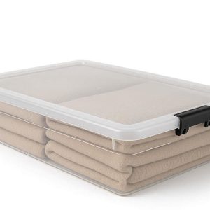Plastic Underbed Storage Container Low Profile Under Bed Box Box With Secure Latching Buckles For Blankets Sweaters
