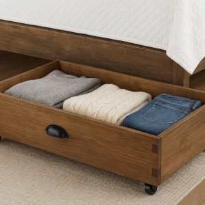 Rolling Wooden Underbed Storage Drawer Farmhouse Style Clothes Organizer Container Box For Platform Beds Furniture Piece