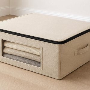 Breathable Canvas Underbed Storage Box Sturdy Metal Frame Clothes Organizer Container For Sweaters Closets Guest Room Decor