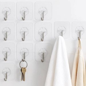 25 Heavy Duty Sticky Wall Hooks Waterproof Transparent Adhesive Hangers For Kitchen Bathroom Towels Robes Keys Set of 20