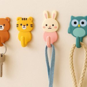 Cute Decorative Wall Hooks Adhesive Key Hangers Creative Animal Design Utility Storage Hooks For Kids Bedroom School Classroom