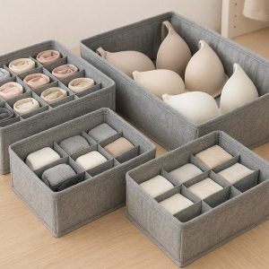6 Fabric Drawer Organizer Bins Collapsible Cloth Divider Cubes Storage Boxes For Underwear Socks Bras Clothing Closet