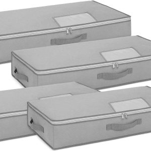 9 Fabric Underbed Storage Bags Breathable Clothes Organizer Bins With Reinforced Handles For Comforters Blankets Bedding Set of 4